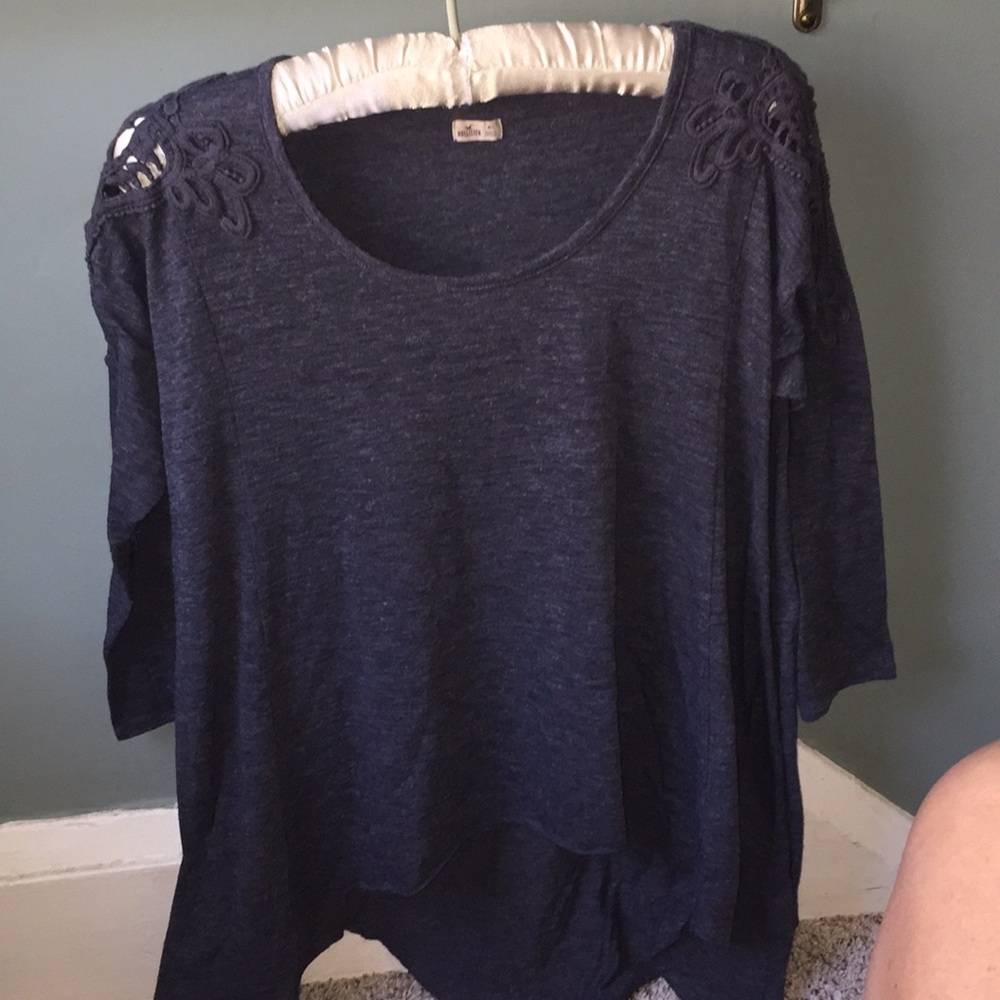 Grey top with cut out embroidery